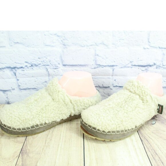 LL Bean White Knit Slip On Wicked Good Shearling Lined Cozy Slippers Size 8 M - Picture 2 of 9